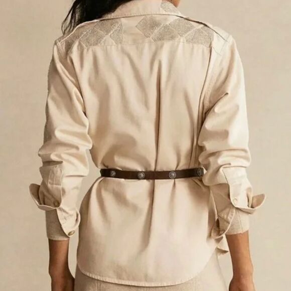 NWT Polo RALPH LAUREN SILVER BEADS EMBROIDERED COTTON SHIRT NEW WITH TAG US XL - Picture 4 of 16